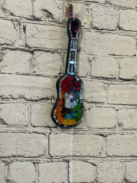 Bright Rainbow Acoustic Guitar Mosaic Tile Wall Mirror 20cm x 8cm Handmade New