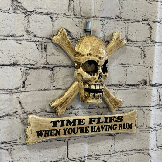 Skull & Crossbones Time Flies Rum Drink Pirate Sign Door Plaque 30cm x 25cm