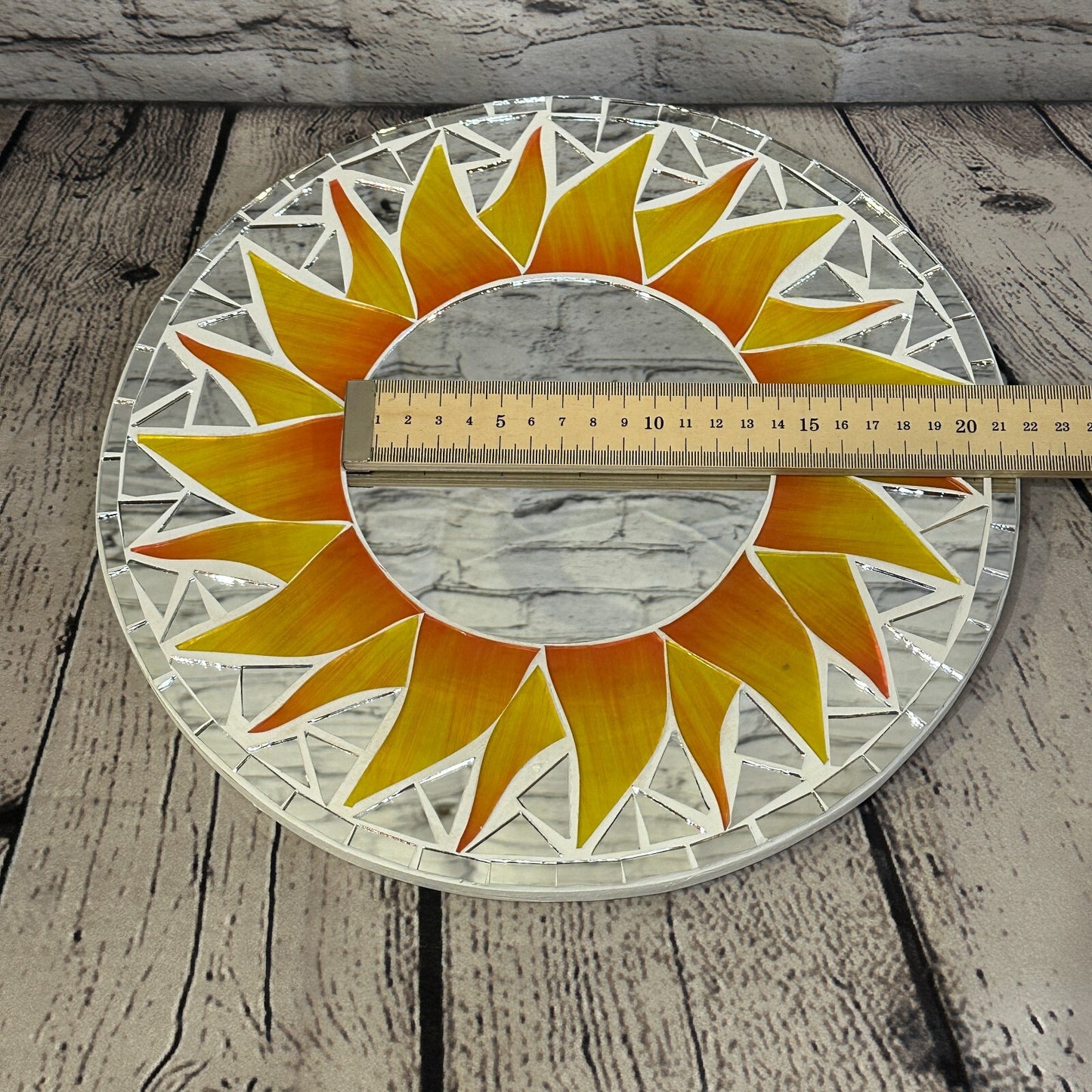 Orange Flame Sun Mosaic Tile Wall Mirror 30cm x 30cm 12 Inches Handmade New