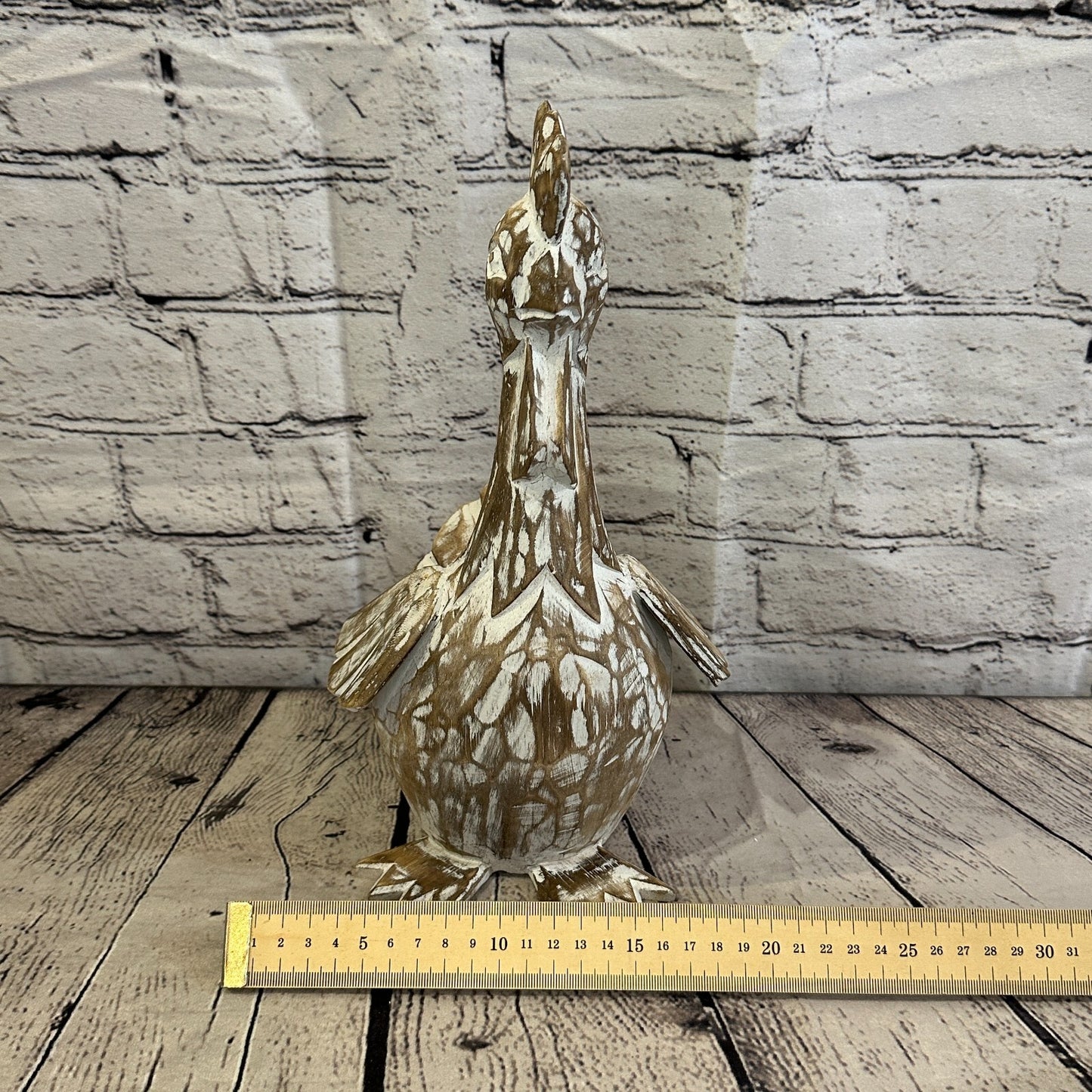 30cm x 15cm Brown Shabby Wooden Rooster Cockerel Retro Collectable Hand Carved