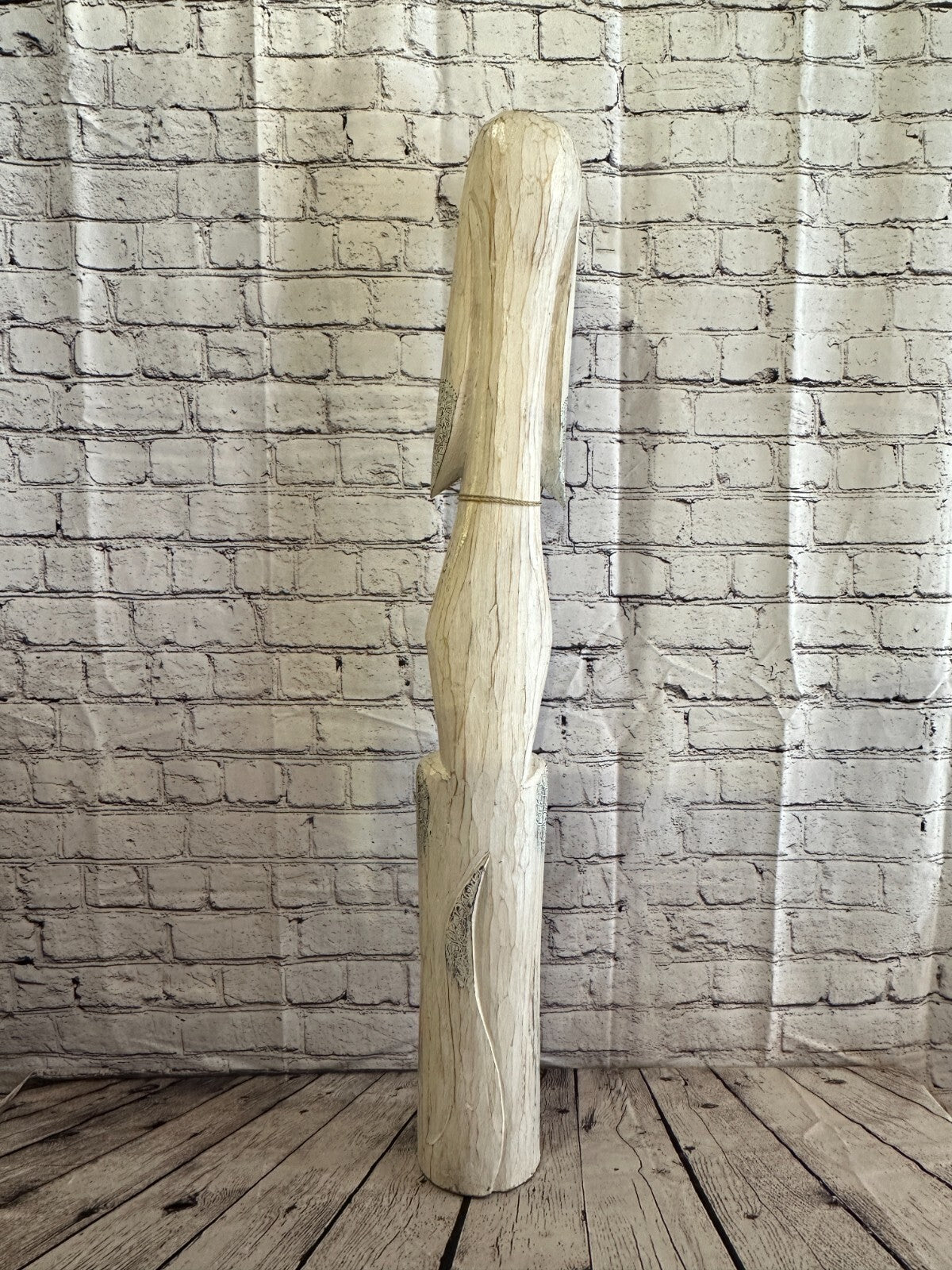 100cm White Flower Wooden Shabby Dog Statue Ornament Fair Trade Handcarved