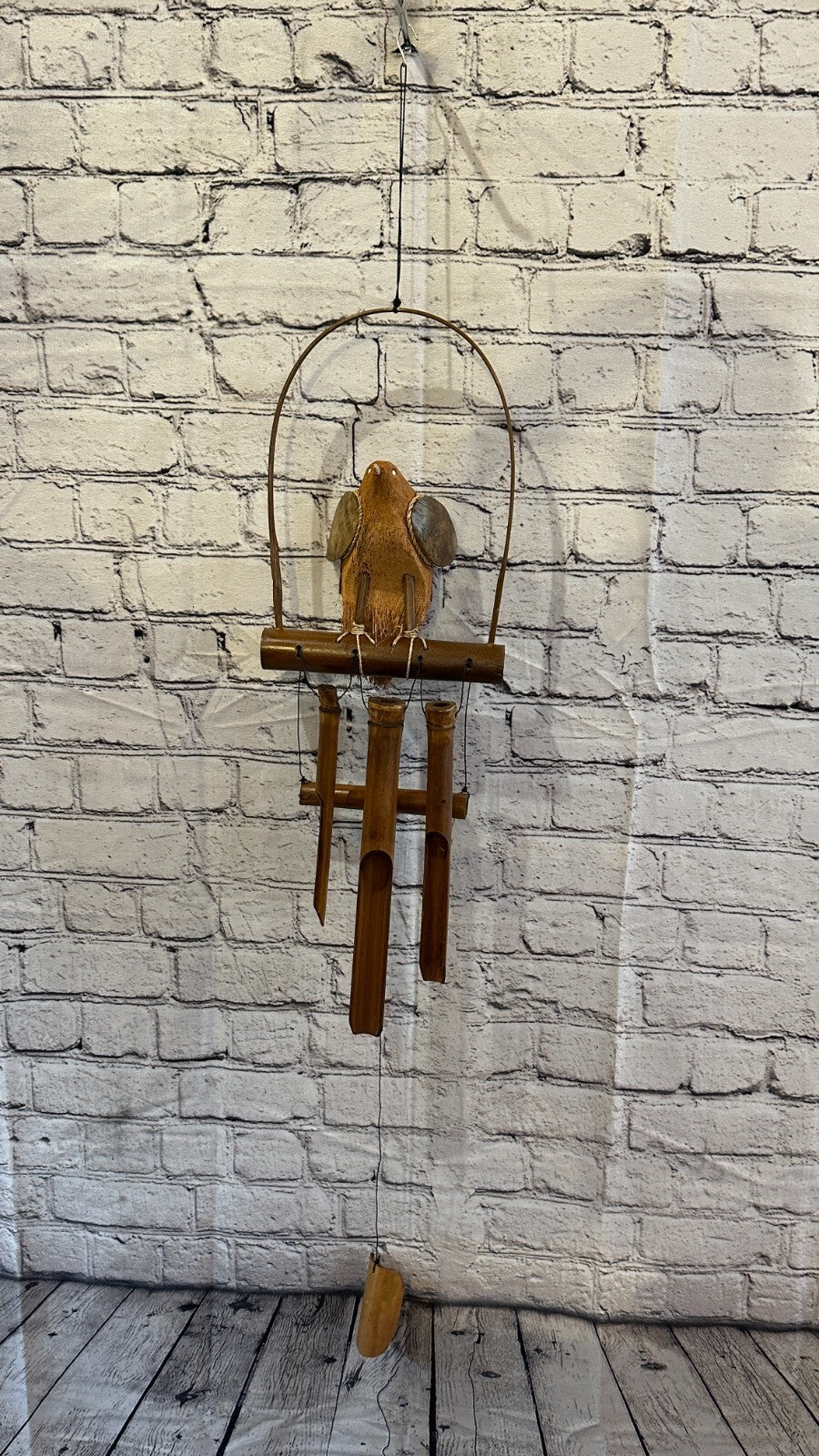 Bird On Bar With Chimes Bamboo Windchime 60cm Garden Gift Summer Handmade Chimes