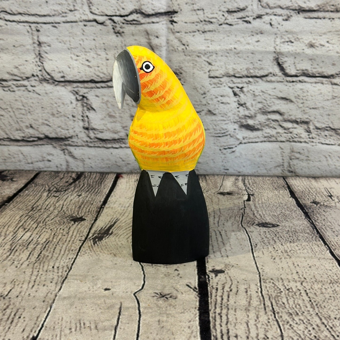 15cm Yellow Parrot Bird Ornament Statue Fair Trade Hand Made Carved Wood