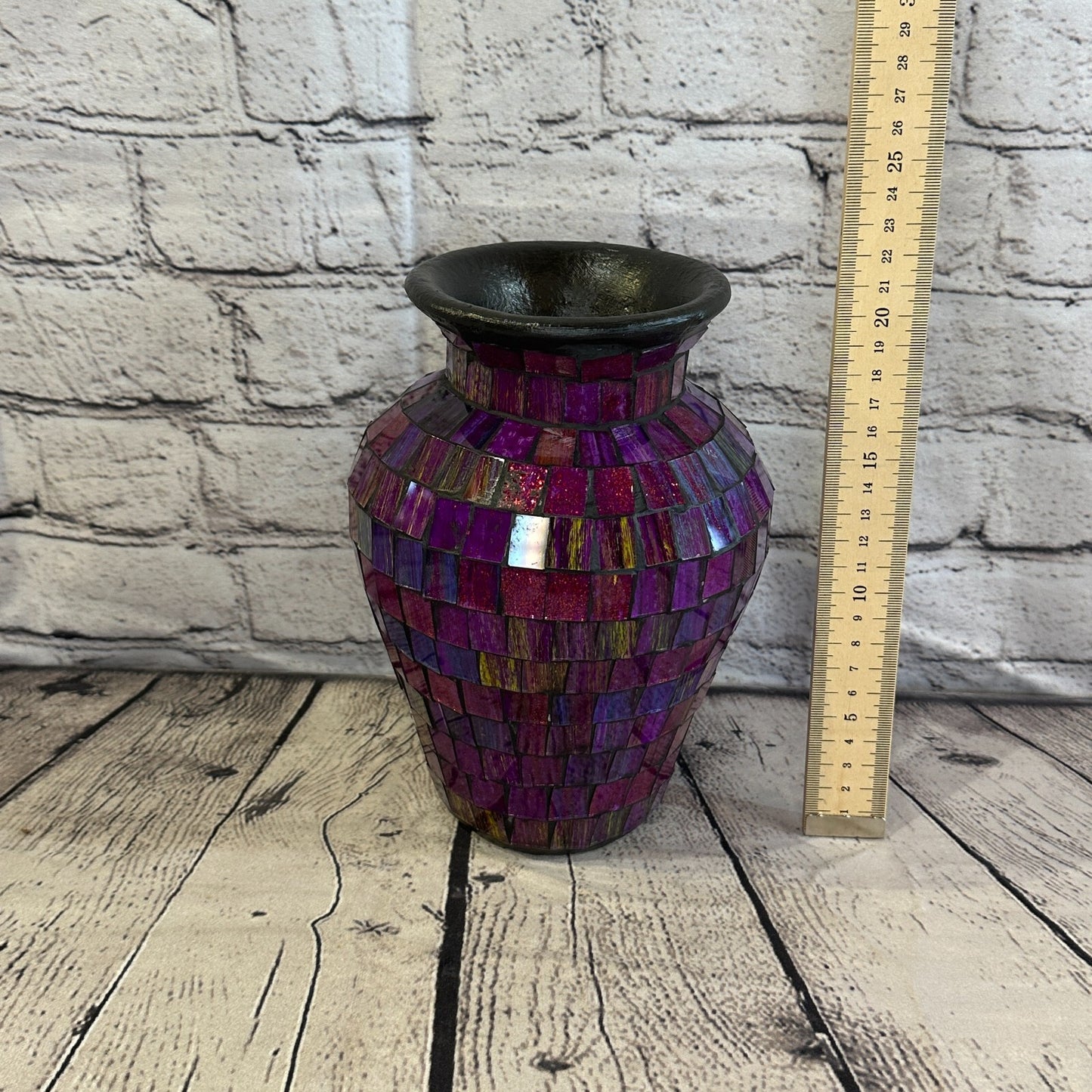 20cm Purple Hand Painted Glass Mosaic Terracotta Vase Vessel Ceramic Pottery