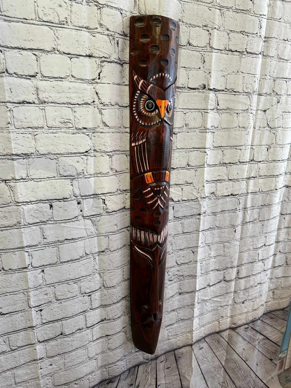 100cm Brown Owl Hand Carved Fair Trade Wooden Animal Wall Art Wall Hang Mask