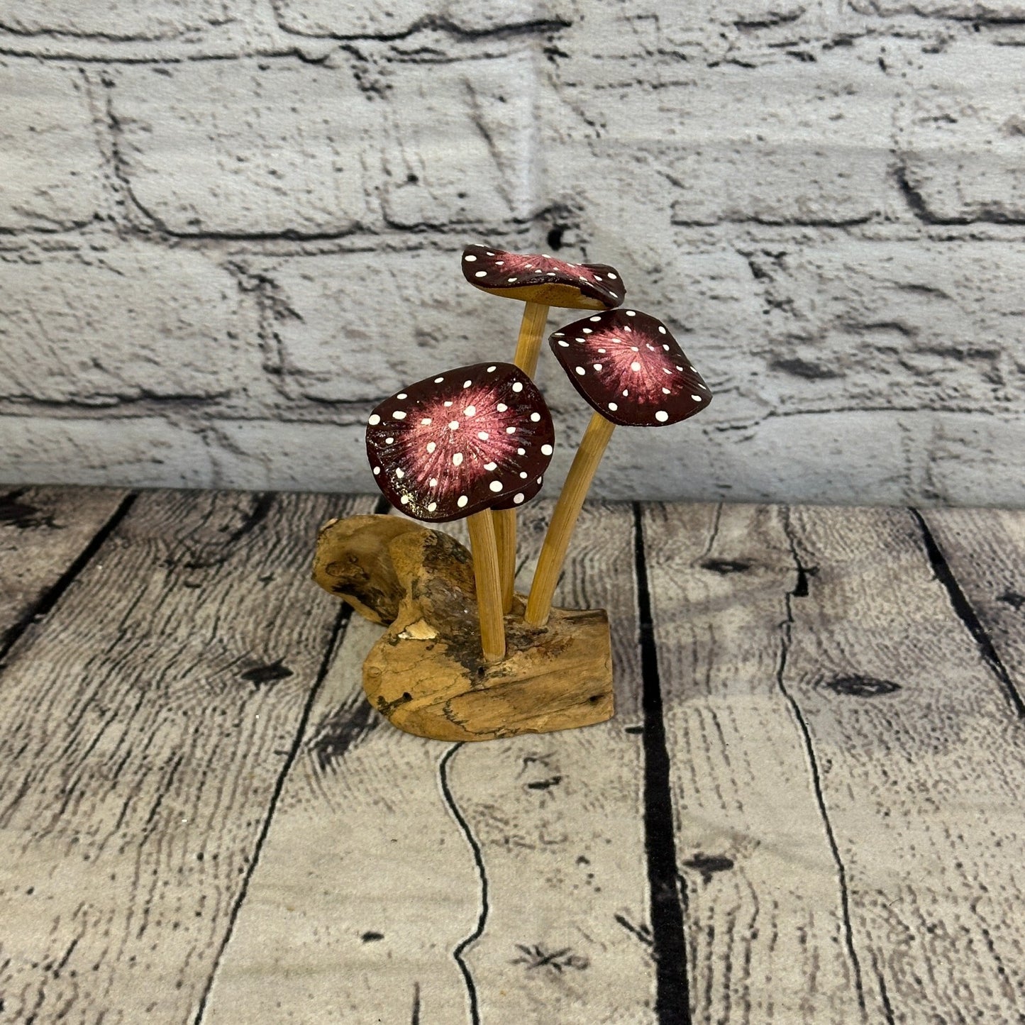 Purple Pink Painted Mushroom Parasite Ornament Natural Carving Fairtrade Wooden