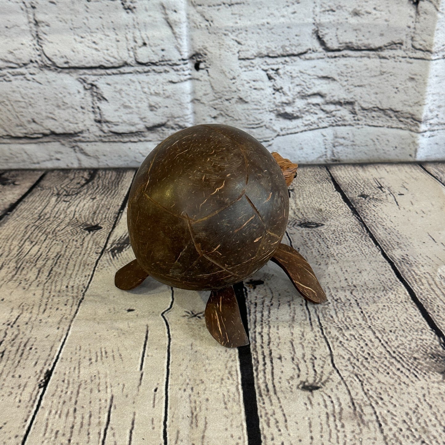 12cm Mixed Carved Full Coconut Shell Wood Turtle Bobble Head Moving Tortoise