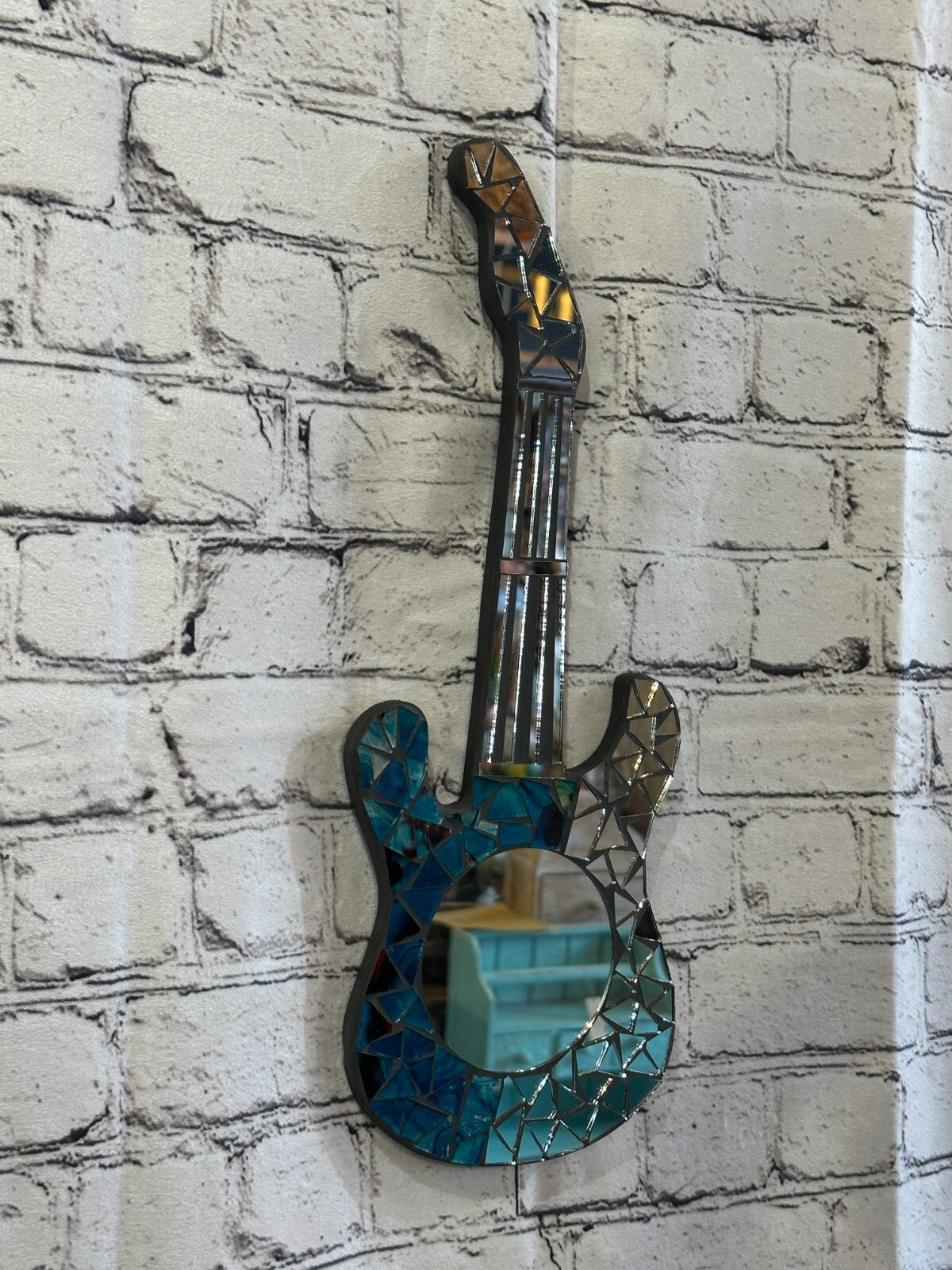 Blue Guitar Mosaic Tile Wall Mirror 40cm x 15cm 16 Inches Handmade New