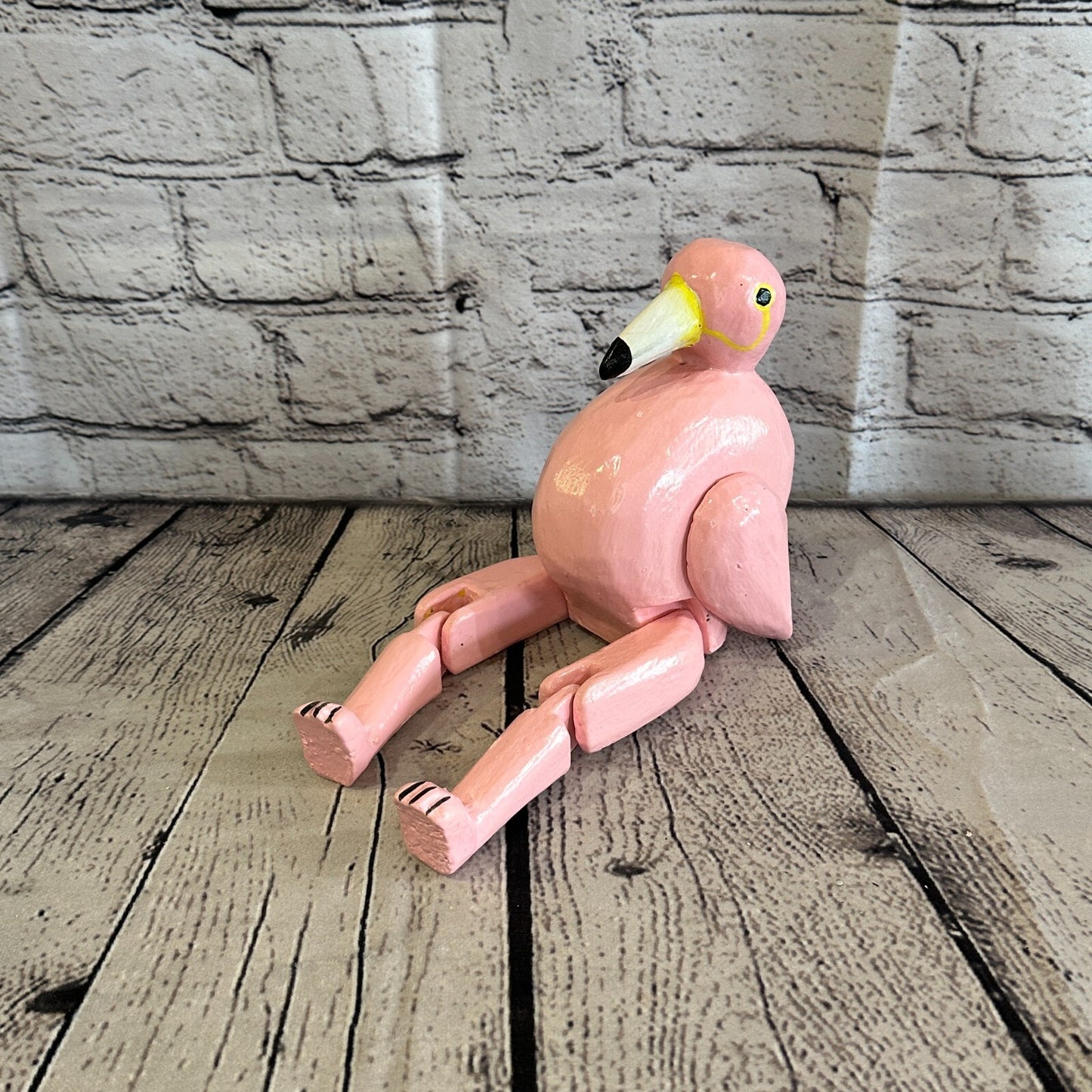20cm Pink Flamingo Sitting Animal, Wooden Shelf Ornament Handmade & Fairtrade