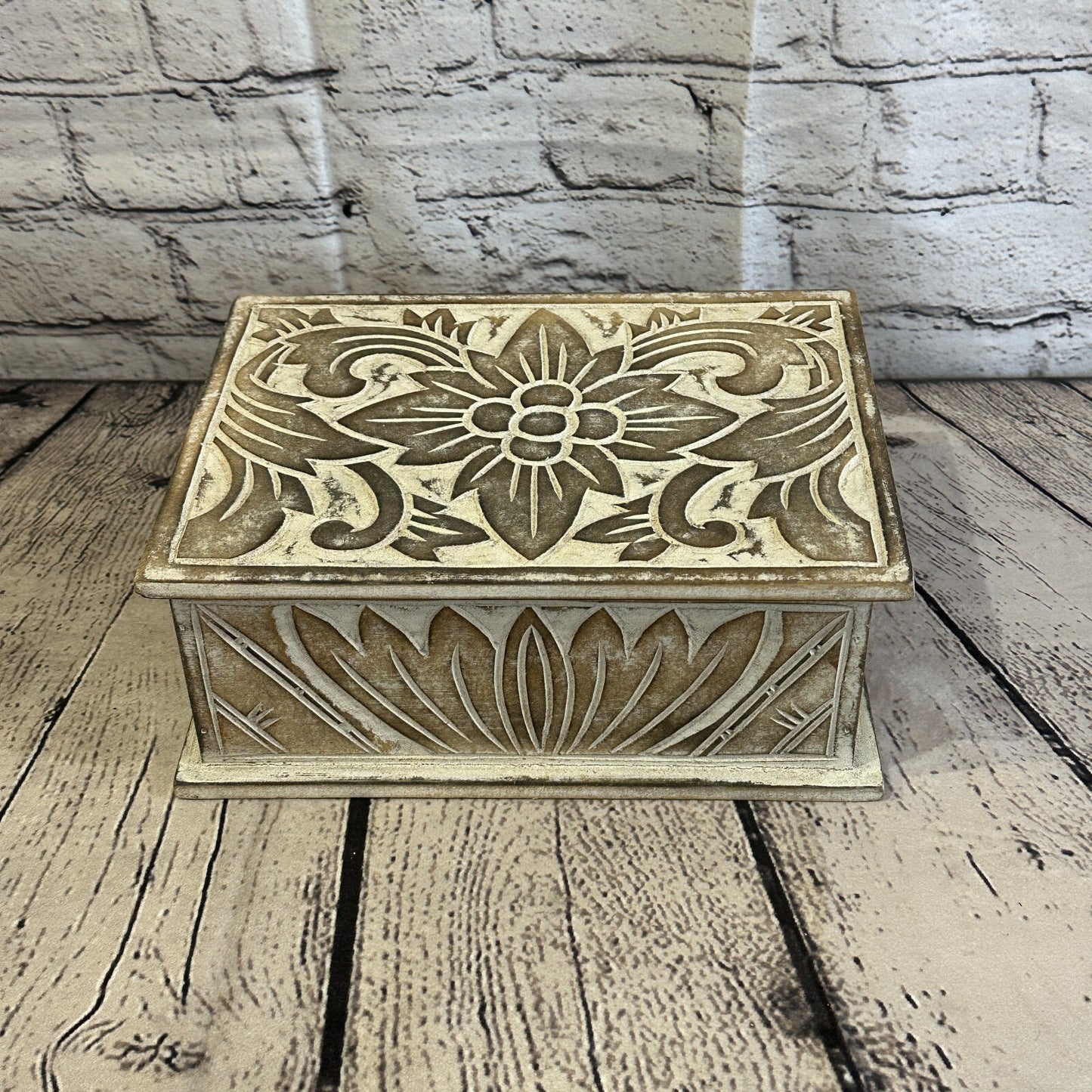 Brown Flower MDF Box Lotus 22cm x 18cm x 8cm Wooden Box Trinket Handmade
