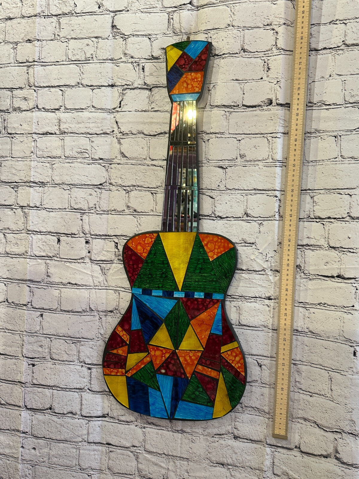 Bright Rainbow Guitar Mosaic Tile Wall Mirror 80cm x 25cm Handmade New