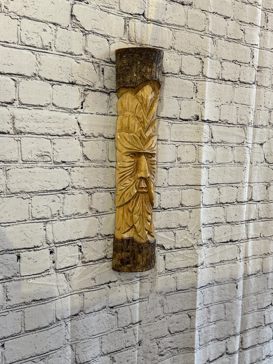 Green Man Of The Woods 50cm Hand Carved Wizard Tree Trunk Wood Fairtrade