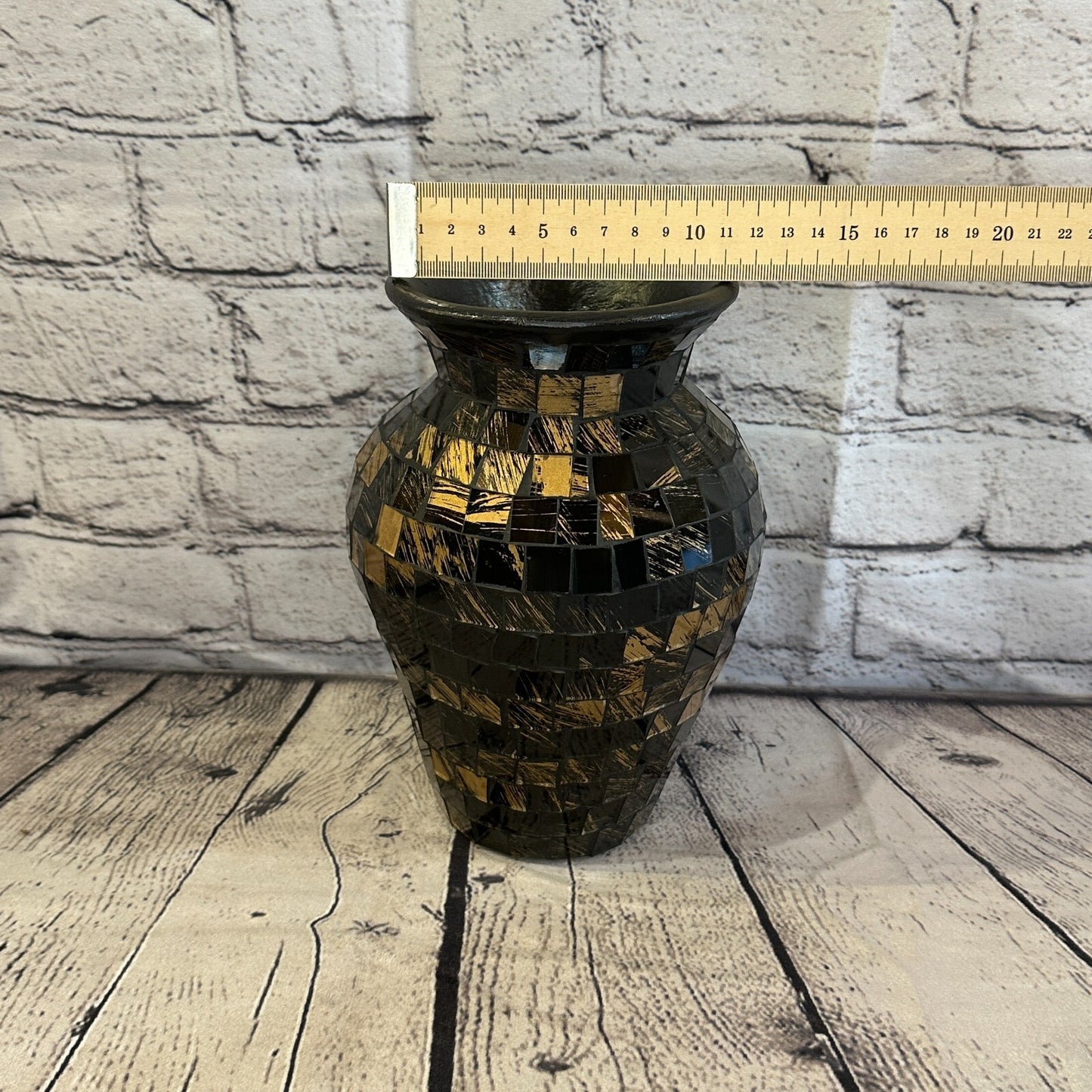 20cm Brown Gold Hand Painted Glass Mosaic Terracotta Vase Vessel Ceramic Pottery
