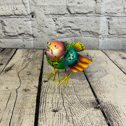 10cm x 10cm Bright Orange Bird Metal Tin Wall Hanging Ornament Painted Statue