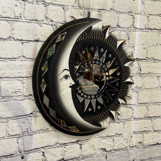 Black Half Moon Mosaic Tile Wall Mirror 40cm x 40cm 16 Inches Handmade Fairtrade