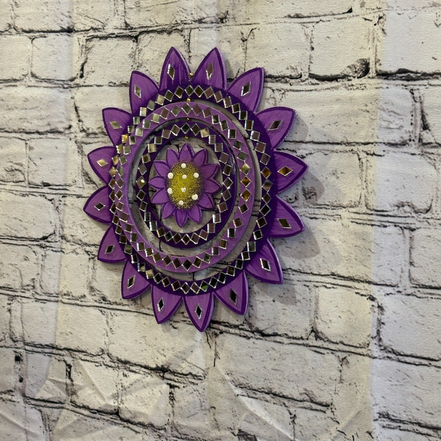 25cm Purple Sunflower Hanging With Mirrors Window Suncatcher Indoor Mobile