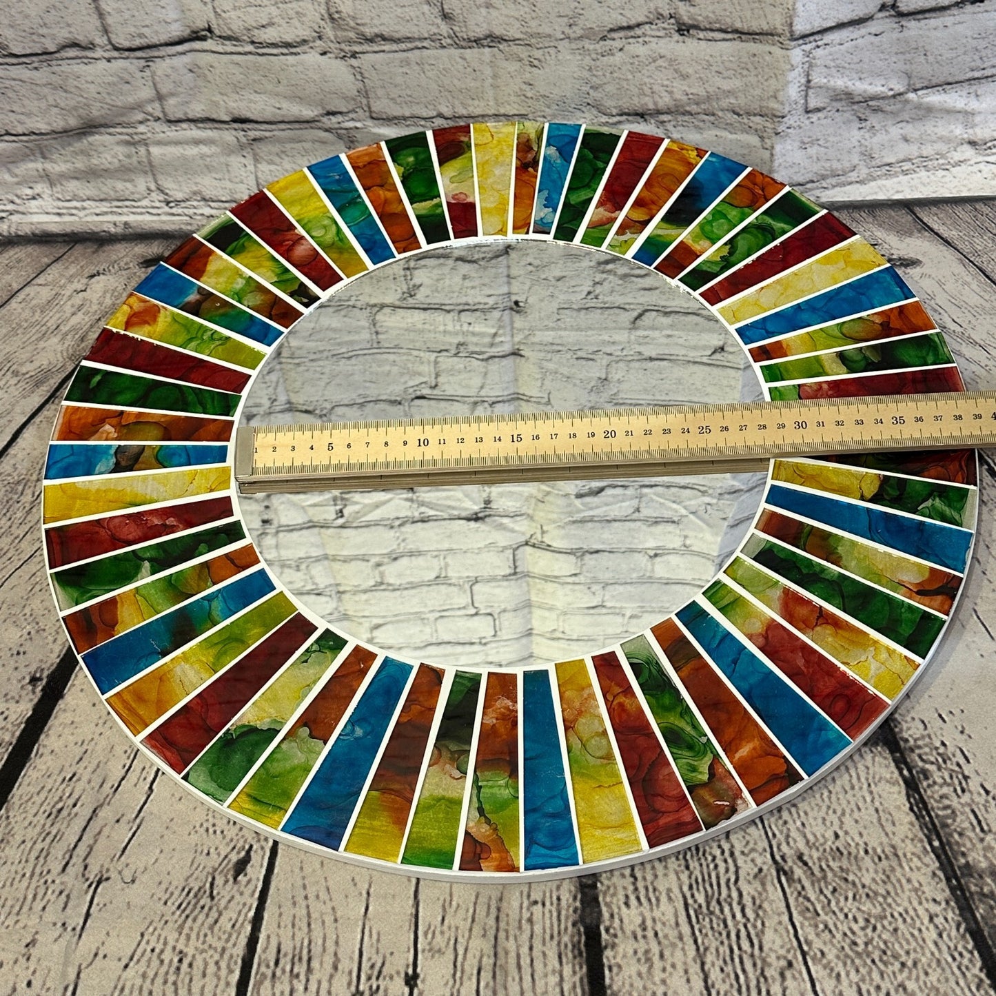 Rainbow White Line Mosaic Tile Wall Mirror 50cm x 50cm 20 Inches Handmade New