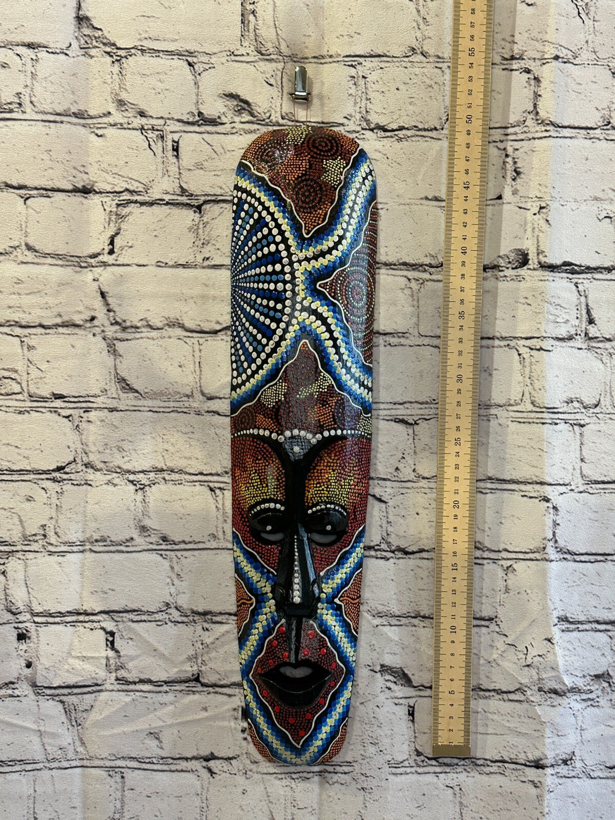 Mask 50cm Carved Wooden Dot Painted Ethnic Tribal Tiki Wall Art Handmade No 5