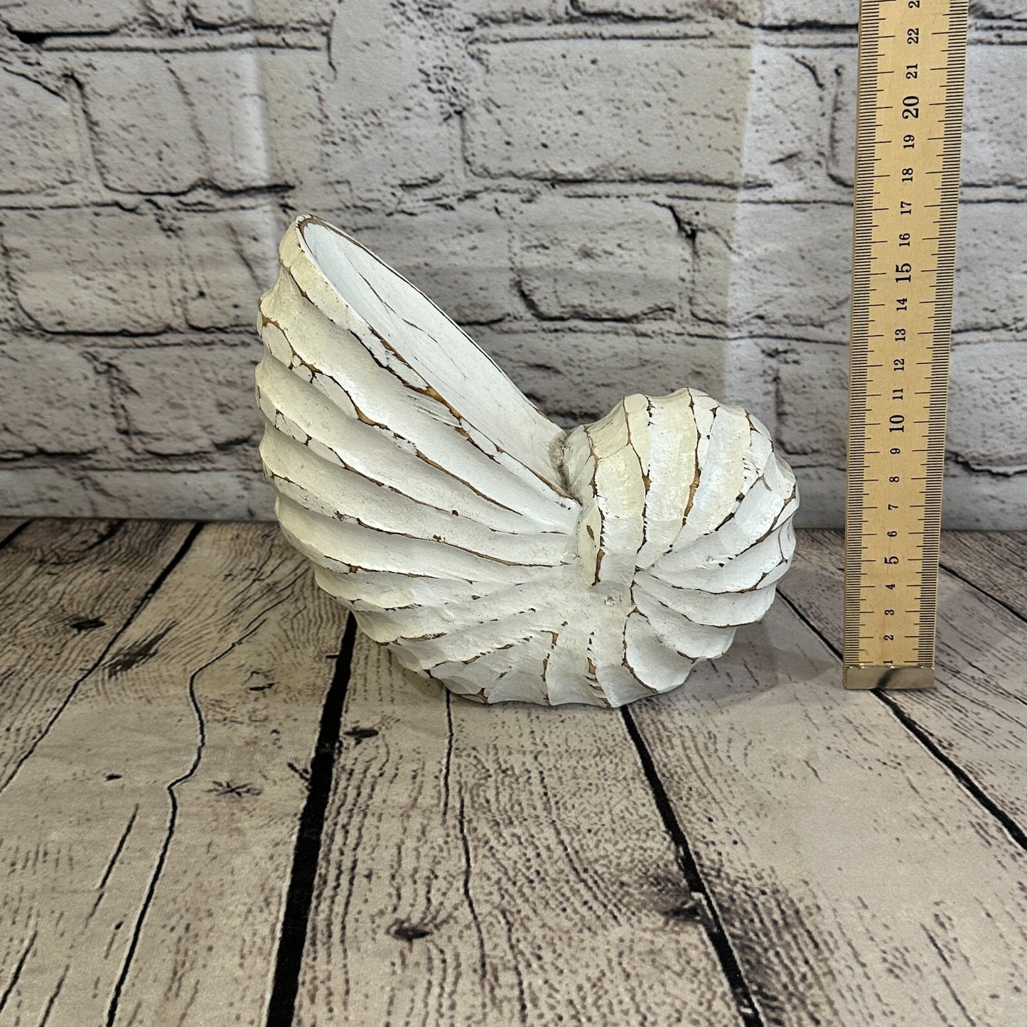 18cm White Polish Nautilus Shell Ornament Decor Carved Light Wood Parcel Figure