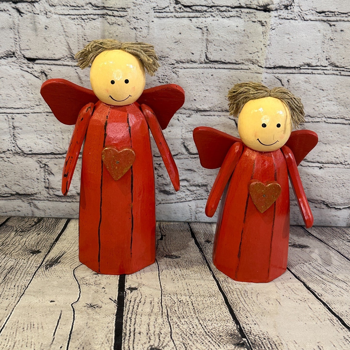 25cm x 10cm Red Cream Angel Red Heart Handcrafted Wood Xmas Christmas Ornament