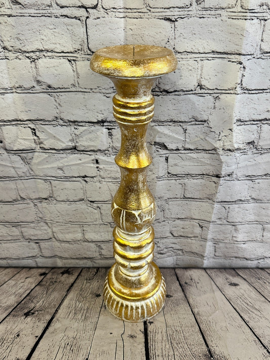 50cm Gold Tall Candlestick Shabby Chic Distressed Solid Column Candle Holder