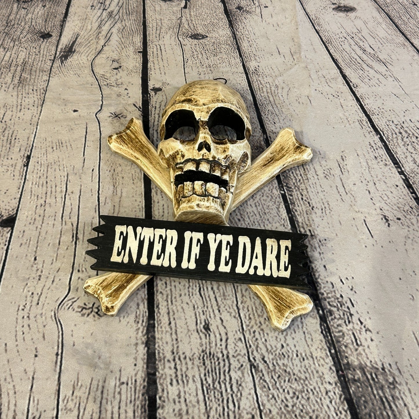 Skull & Crossbones Enter If Ye Dare Pirate Sign Door Plaque 20cm x 20cm Handmade