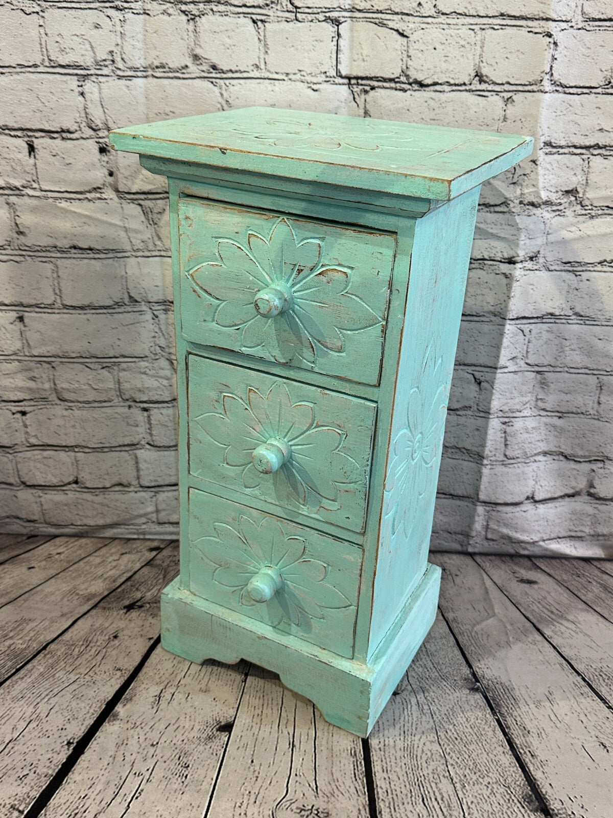 60cm x 25cm Blue 3 Draw Wooden Side Cabinet Living Hallway Storage Furniture