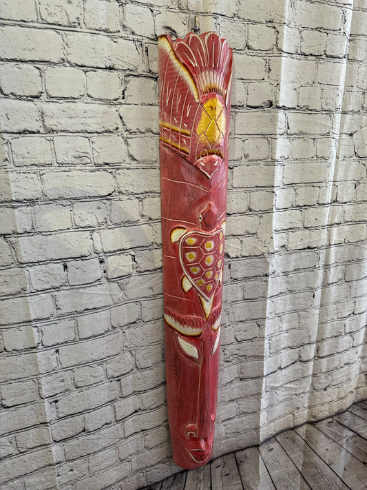 100cm Pink Turtle Hand Carved Fair Trade Wooden Animal Wall Art Hang Mask