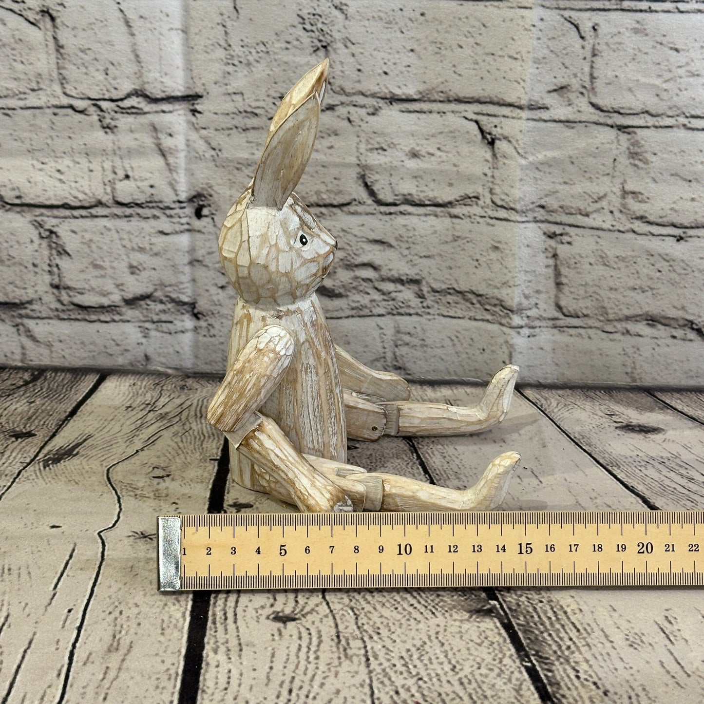 20cm Shabby White Rabbit Sitting Animal Wooden Shelf Ornament Handmade Fairtrade