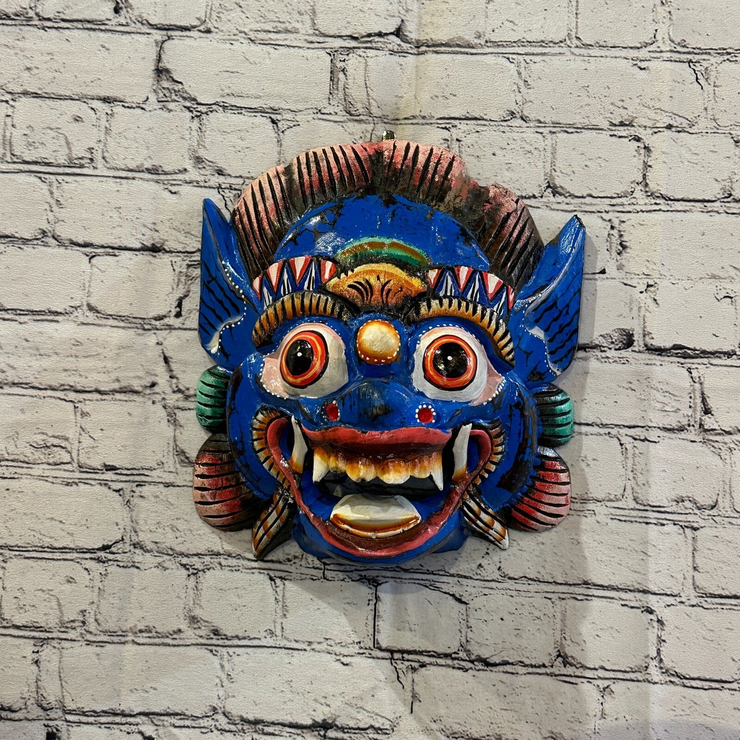 Large Wooden Blue Barong Wall Mask 30cm x 25cm Handmade And Fairtrade