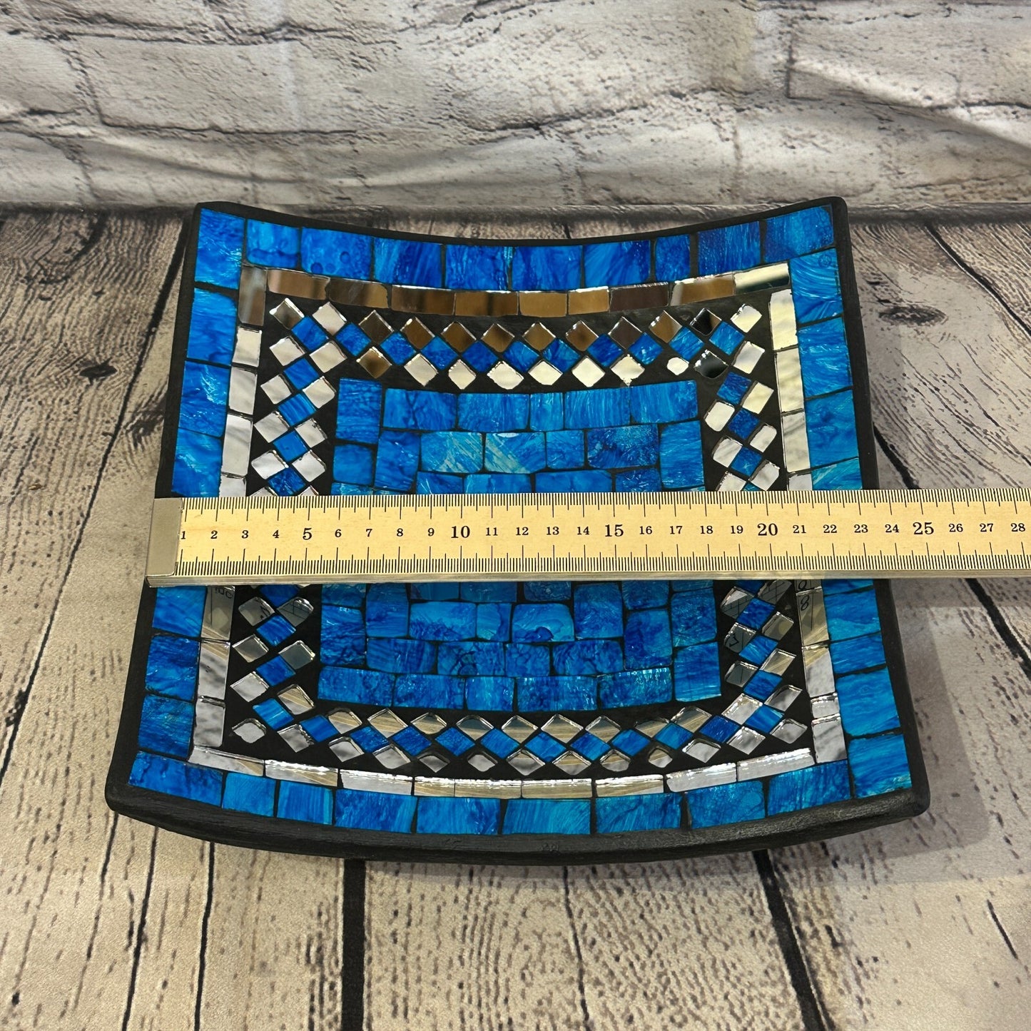 25cm Blue Square Mosaic Handmade Ceramic Glass Tile Bowl Fruit