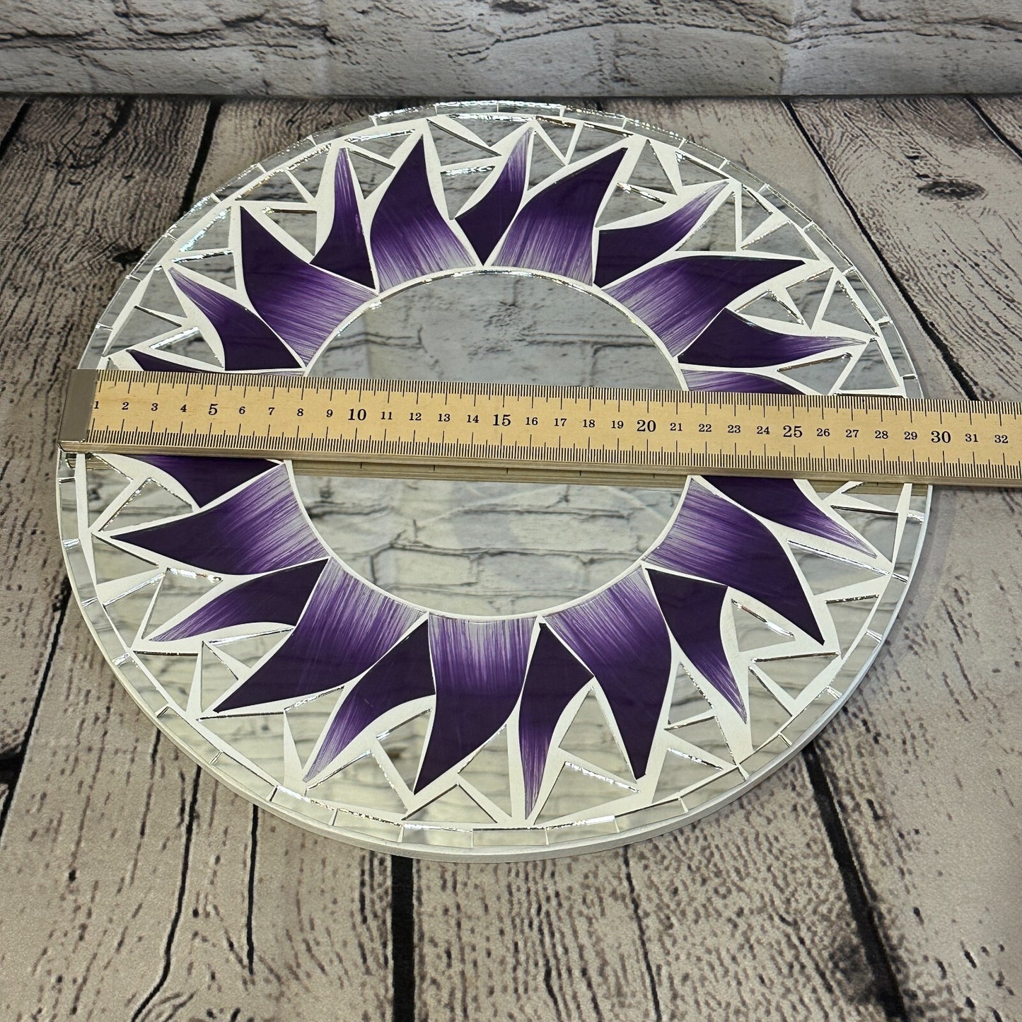 Purple Flame Sun Mosaic Tile Wall Mirror 30cm x 30cm 12 Inches Handmade New
