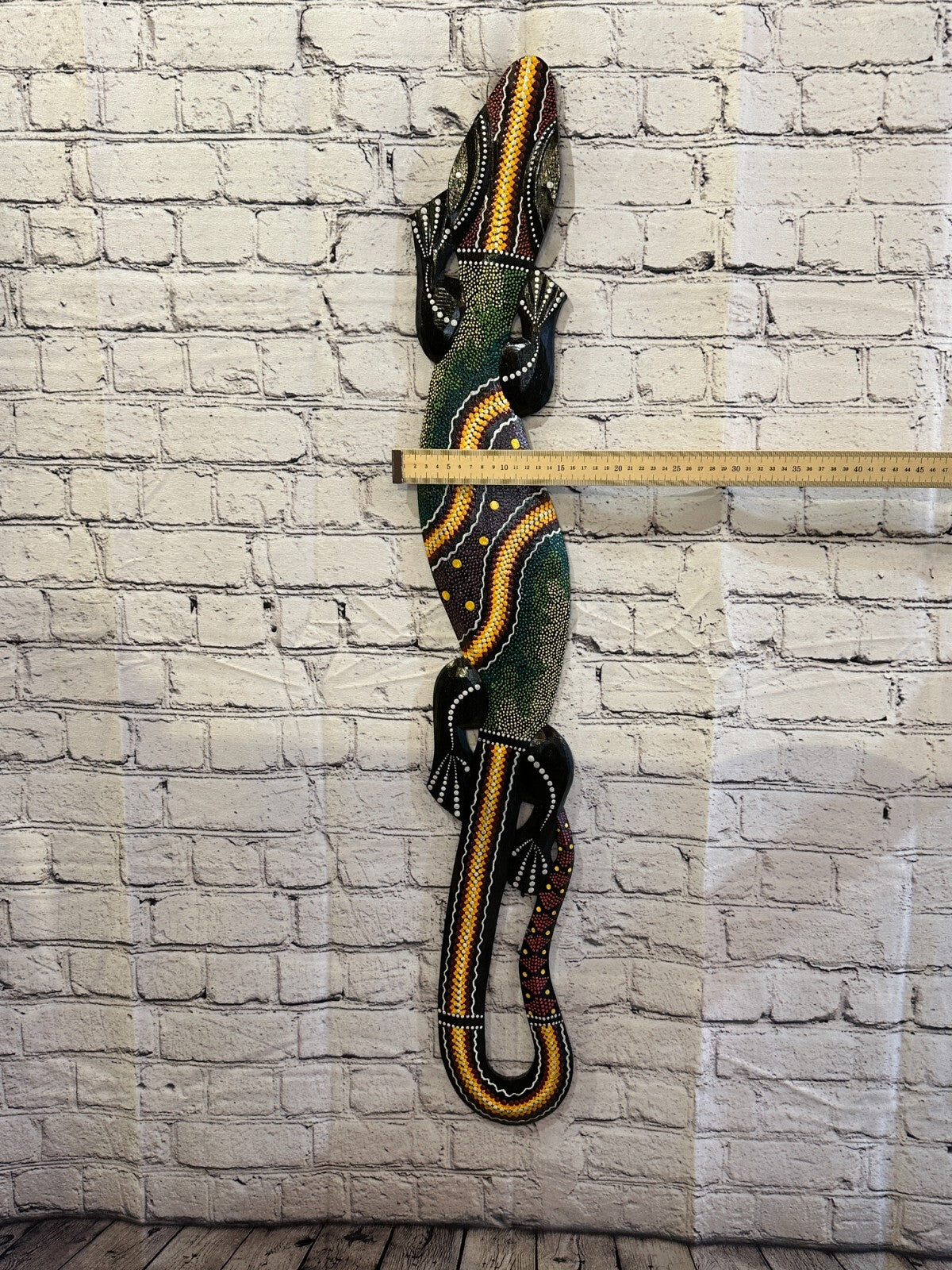 100cm Gecko Carved Wooden Dot Painted Ethnic Tribal Tiki Wall Handmade No 1