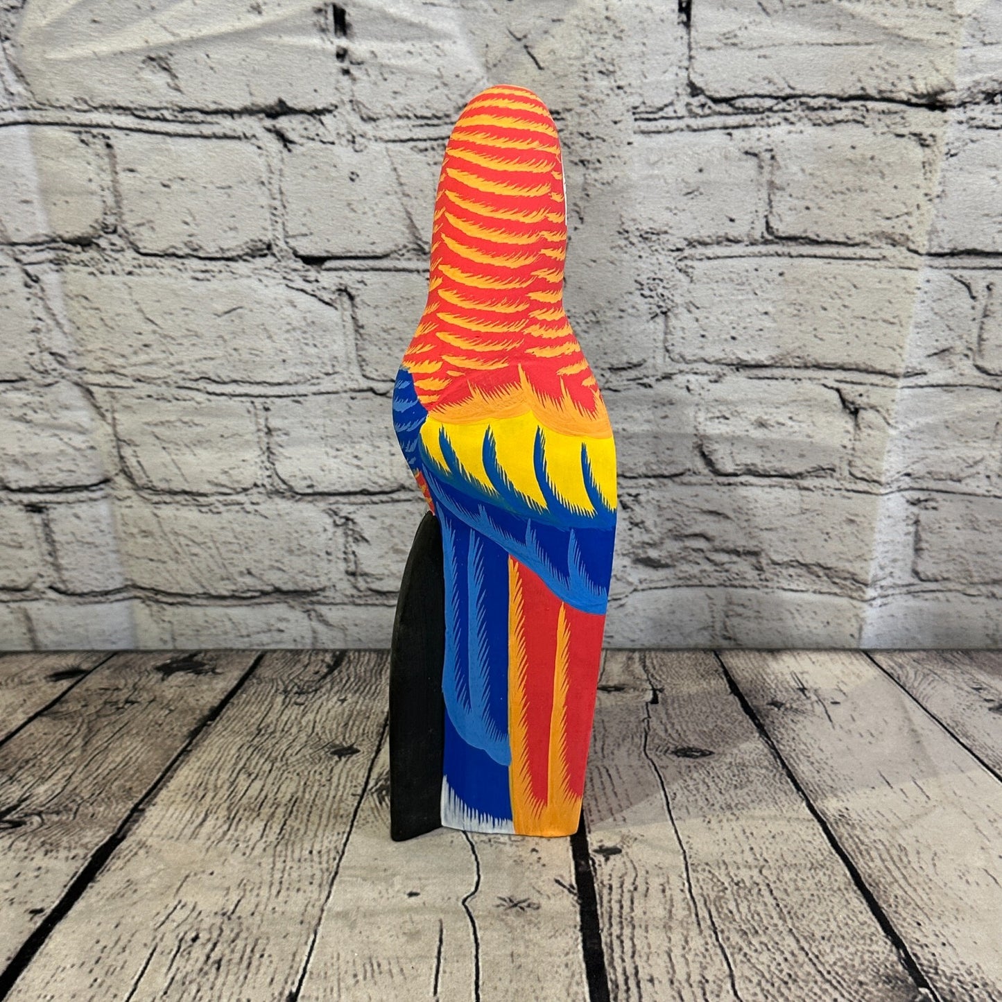 30cm Red Parrot Bird Ornament Statue Fair Trade Hand Made Carved Wood