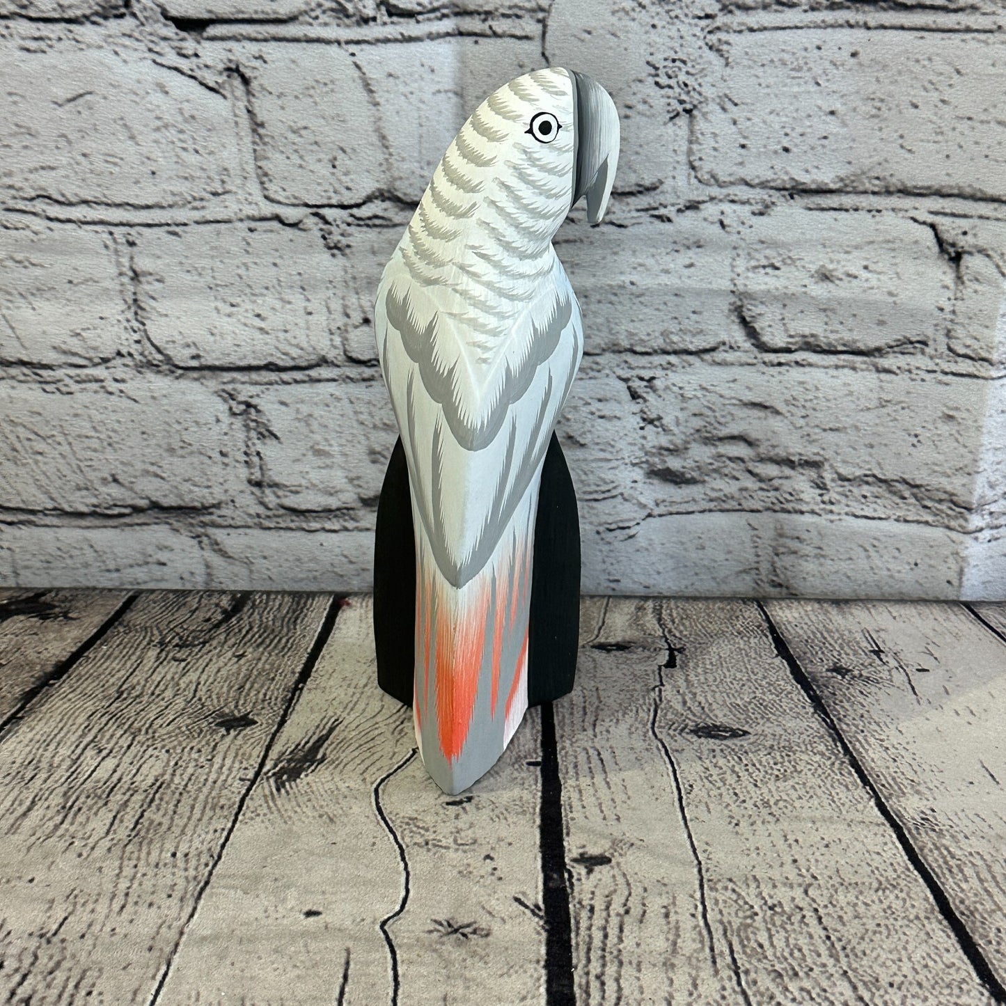 20cm Grey Parrot Bird Ornament Statue Fair Trade Hand Made Carved Wood