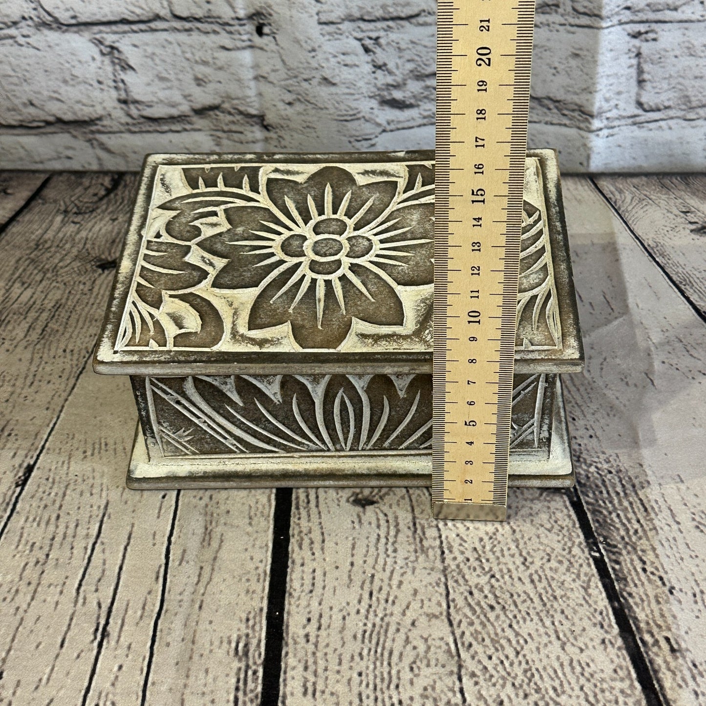 Brown Flower MDF Box Lotus 18cm x 12cm x 7cm Wooden Box Trinket Handmade