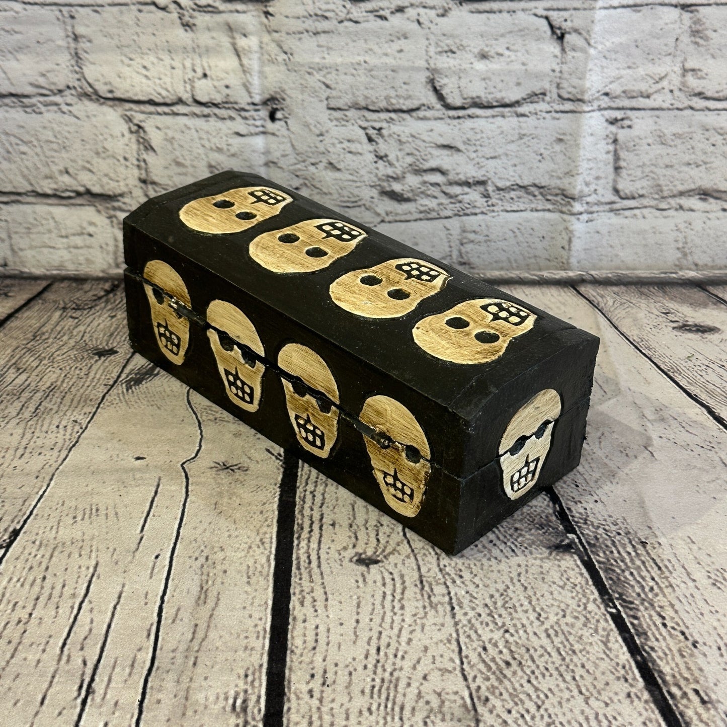 20cm x 8cm x 8cm Trunk Wooden Gothic Skeleton Skull Coffin Jewellery Box