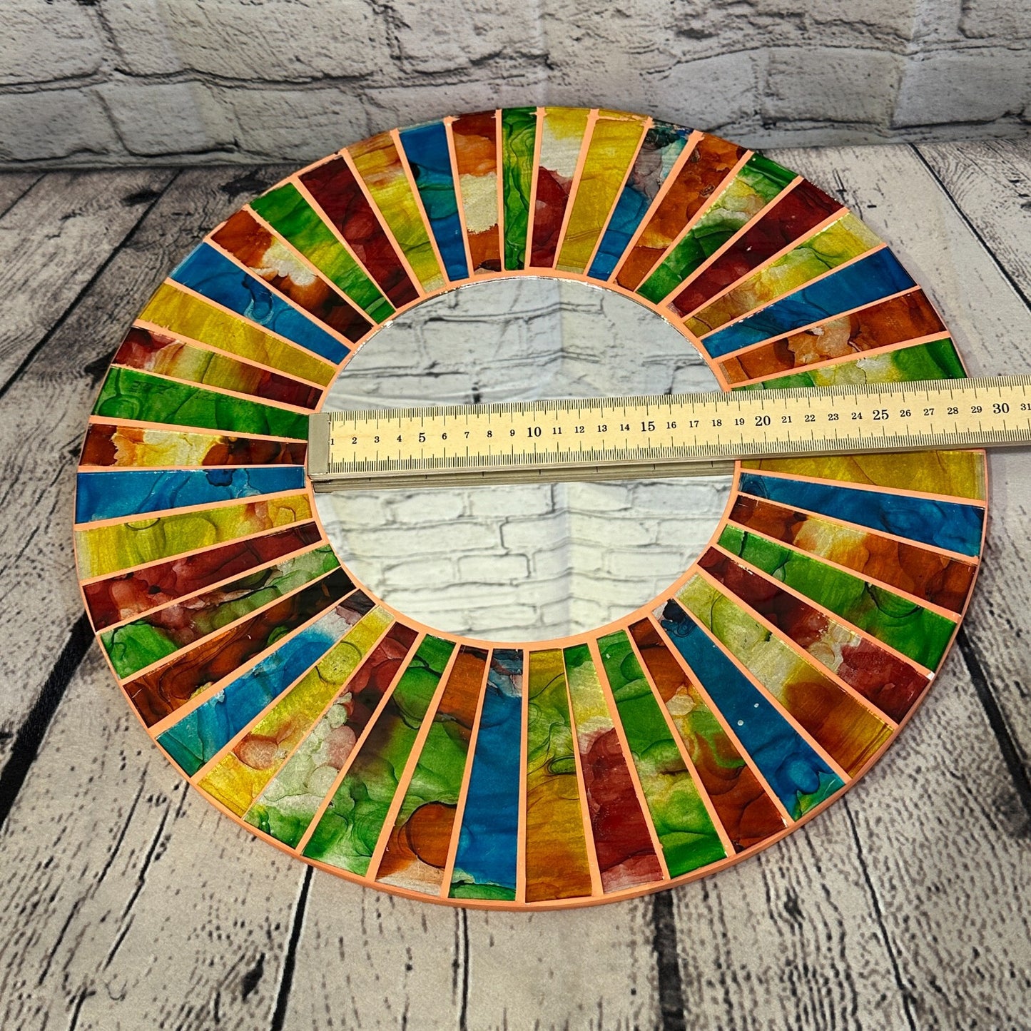 Rainbow Terracotta Line Mosaic Tile Wall Mirror 40cm x 40cm 16 Inches Handmade
