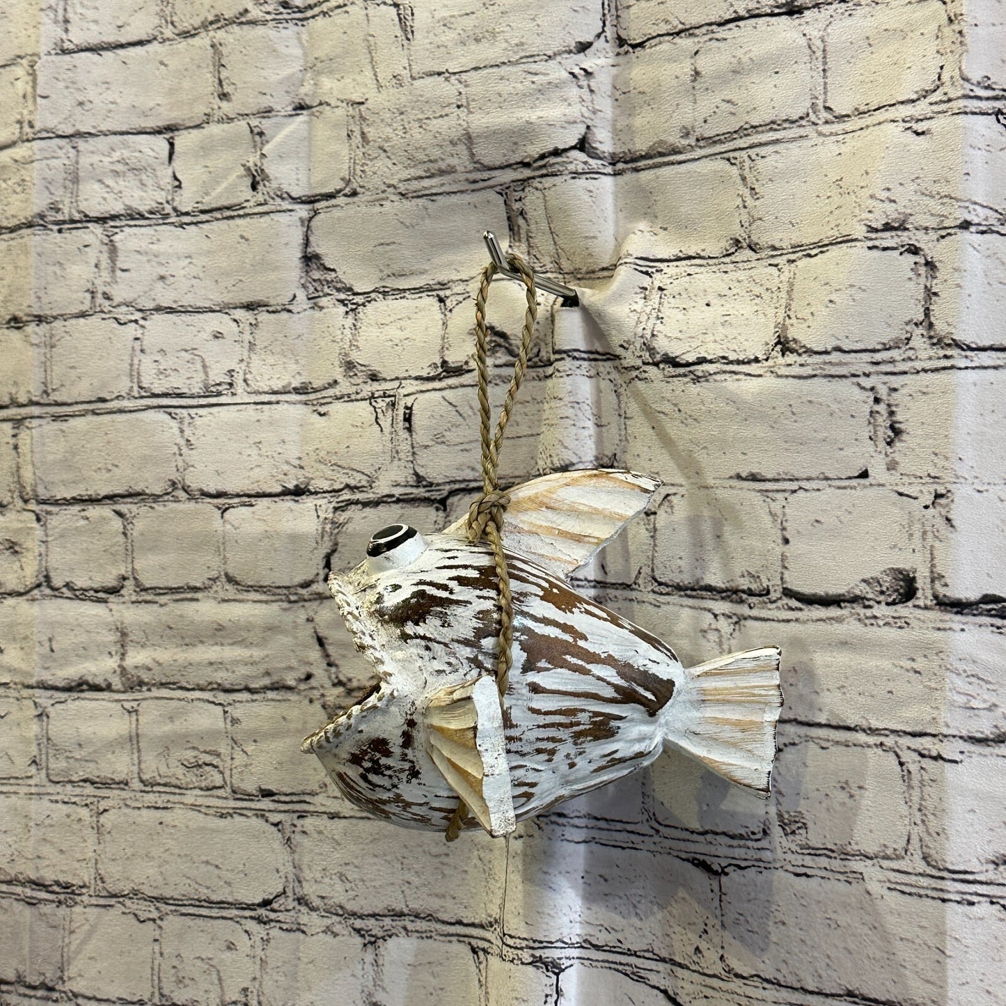 Plain White Folk Art Hand Painted Shark Fish Coconut Shell Ornaments Hanging