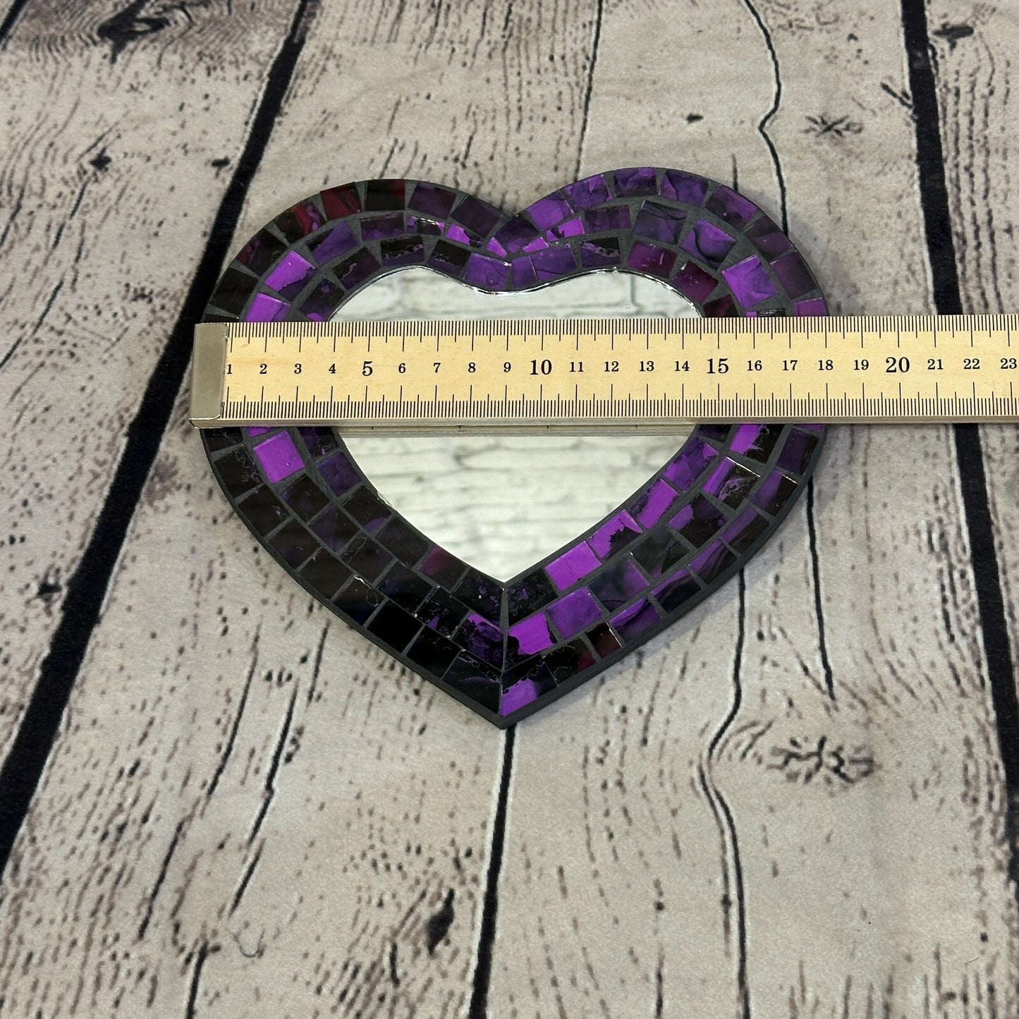 Purple Heart Shape Mosaic Tile Wall Mirror 20cm x 15cm 8 Inches Handmade New