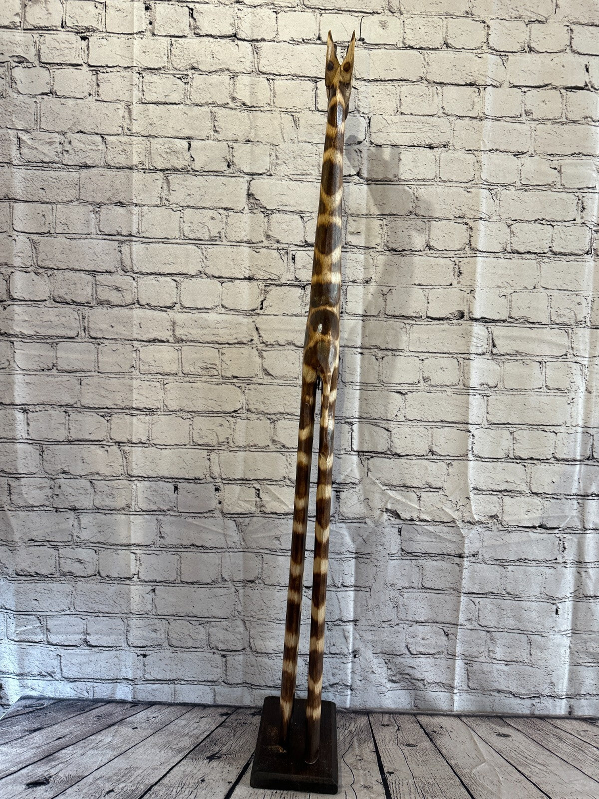 100cm Burnt Pattern Wood Giraffe Tall Statue Wood Modern Hand Carved Painted