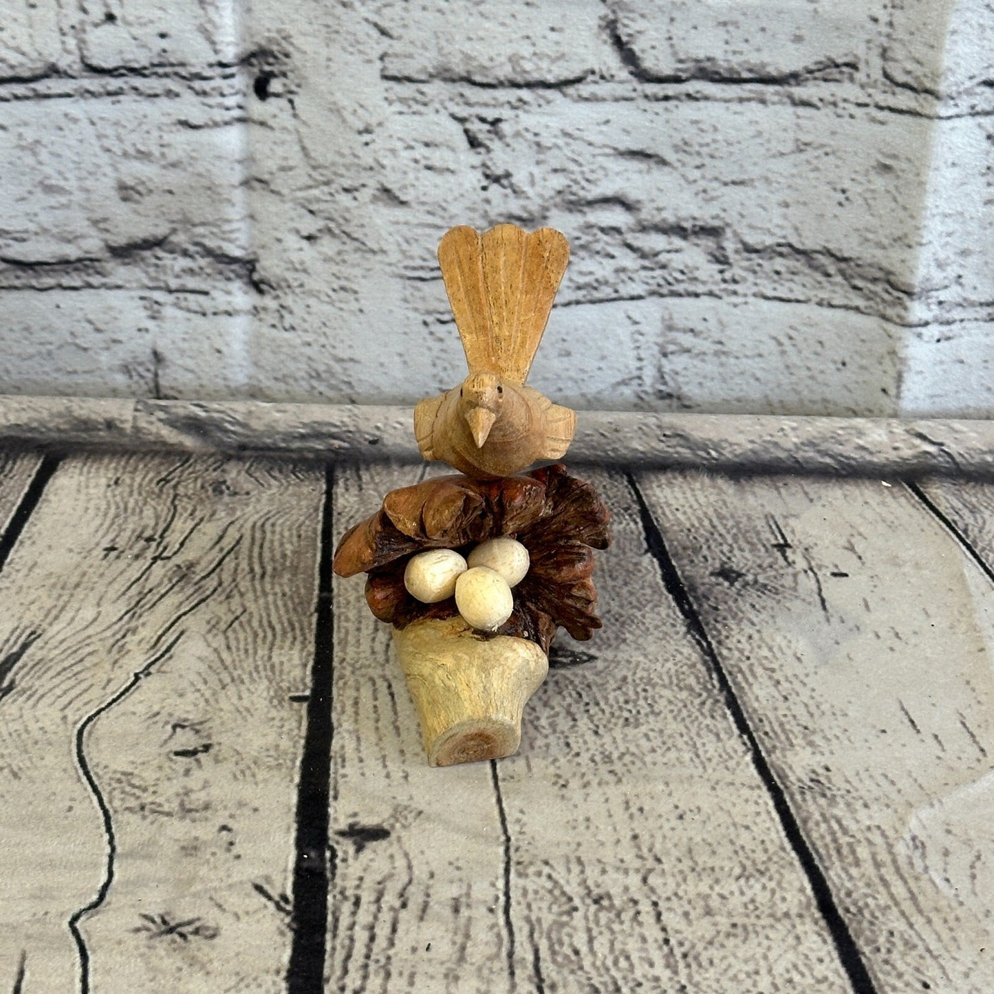 10cm Single Bird Nest Mushroom Parasite Ornament Natural Carving Fairtrade Wood