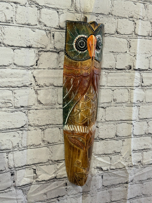 50cm Owl Head Hand Carved Fair Trade Wooden Animal Wall Art Wall Hang Mask