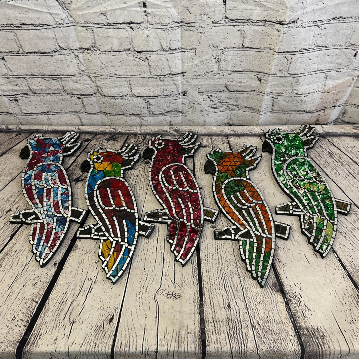 Green Bright Tropical Parrot Mosaic Tile Wall Mirror 30cm x 15cm Handmade New