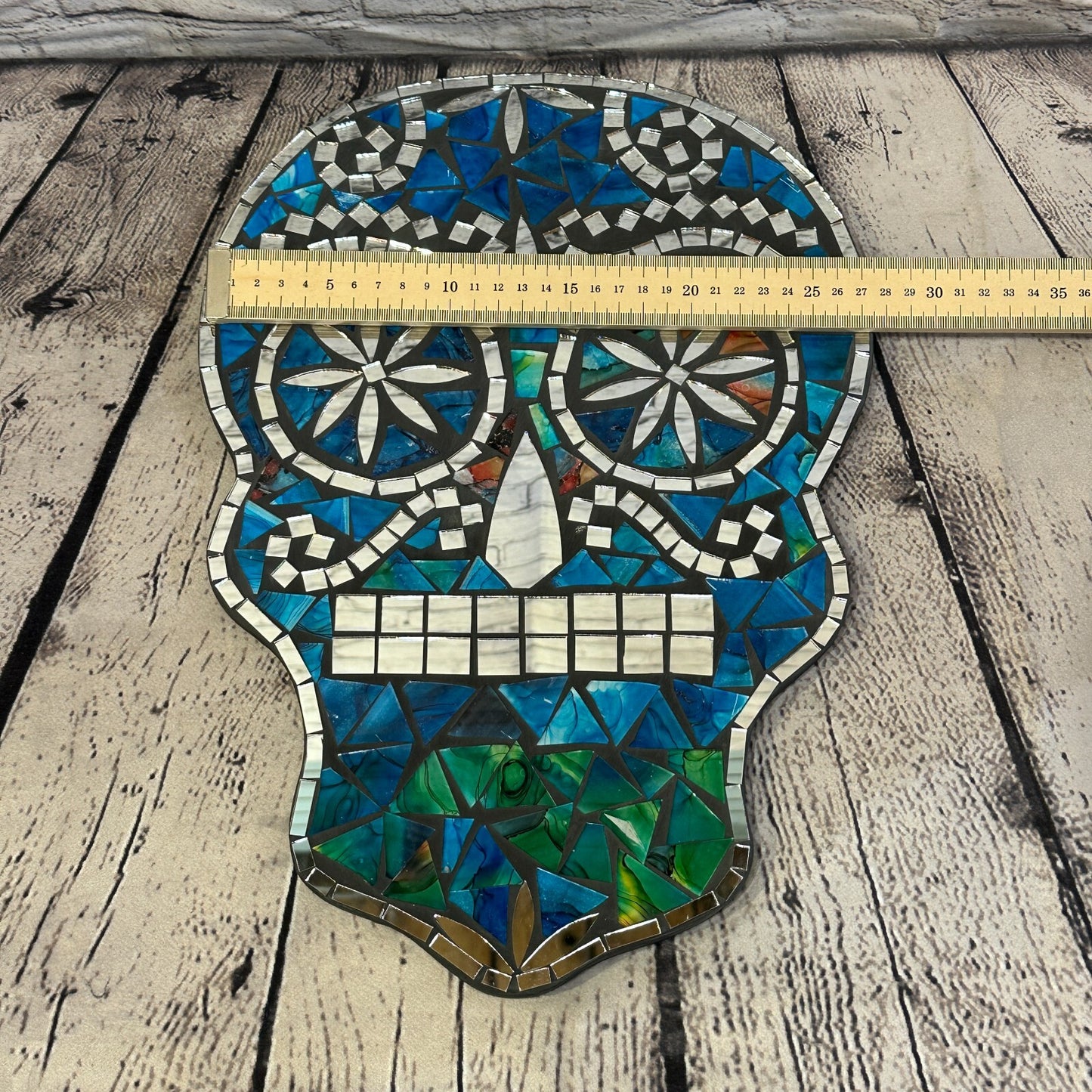 Blue Skull Mosaic Tile Wall Mirror 40cm x 28cm 16 Inches Handmade New
