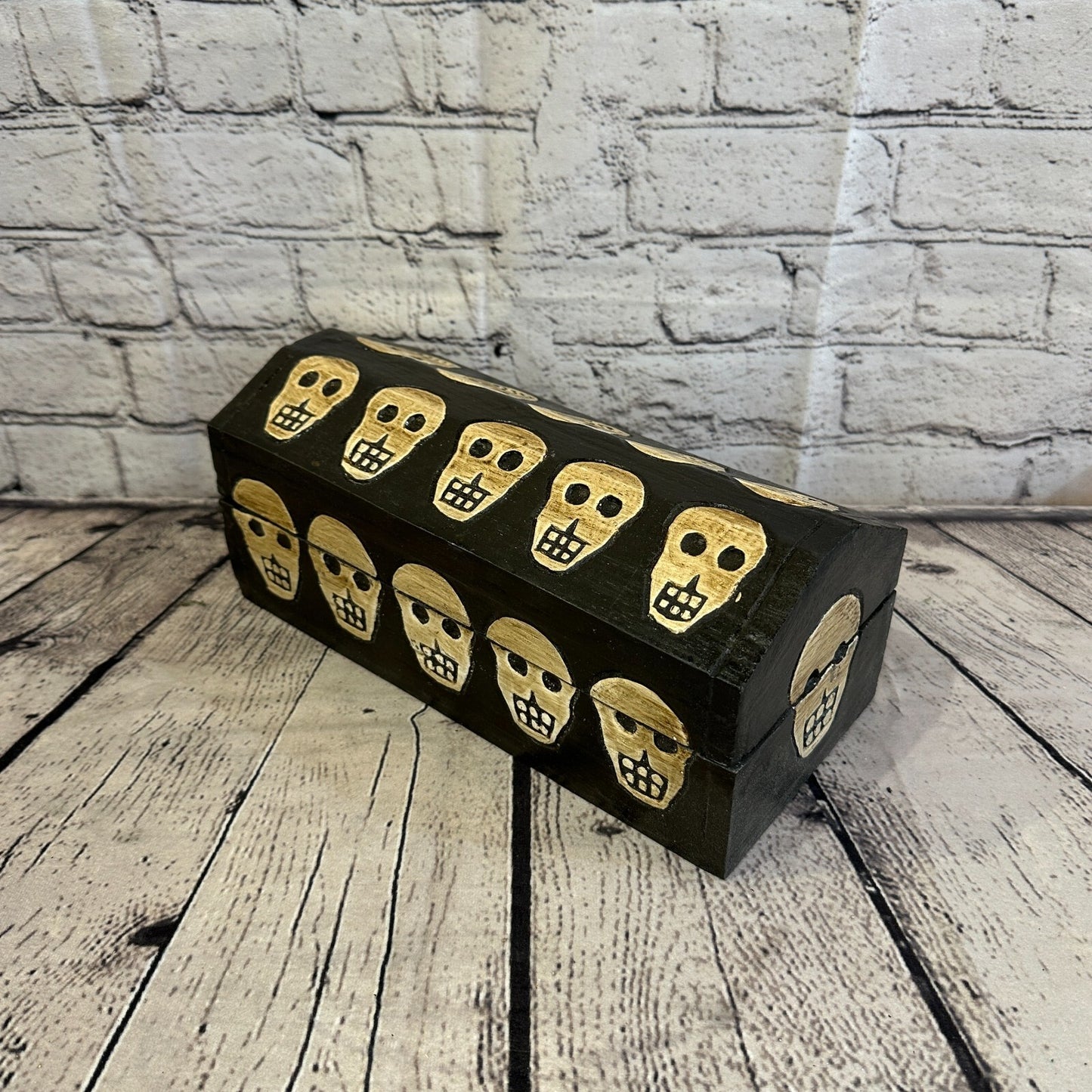 26cm x 12cm x 12cm Trunk Wooden Gothic Skeleton Skull Coffin Jewellery Box