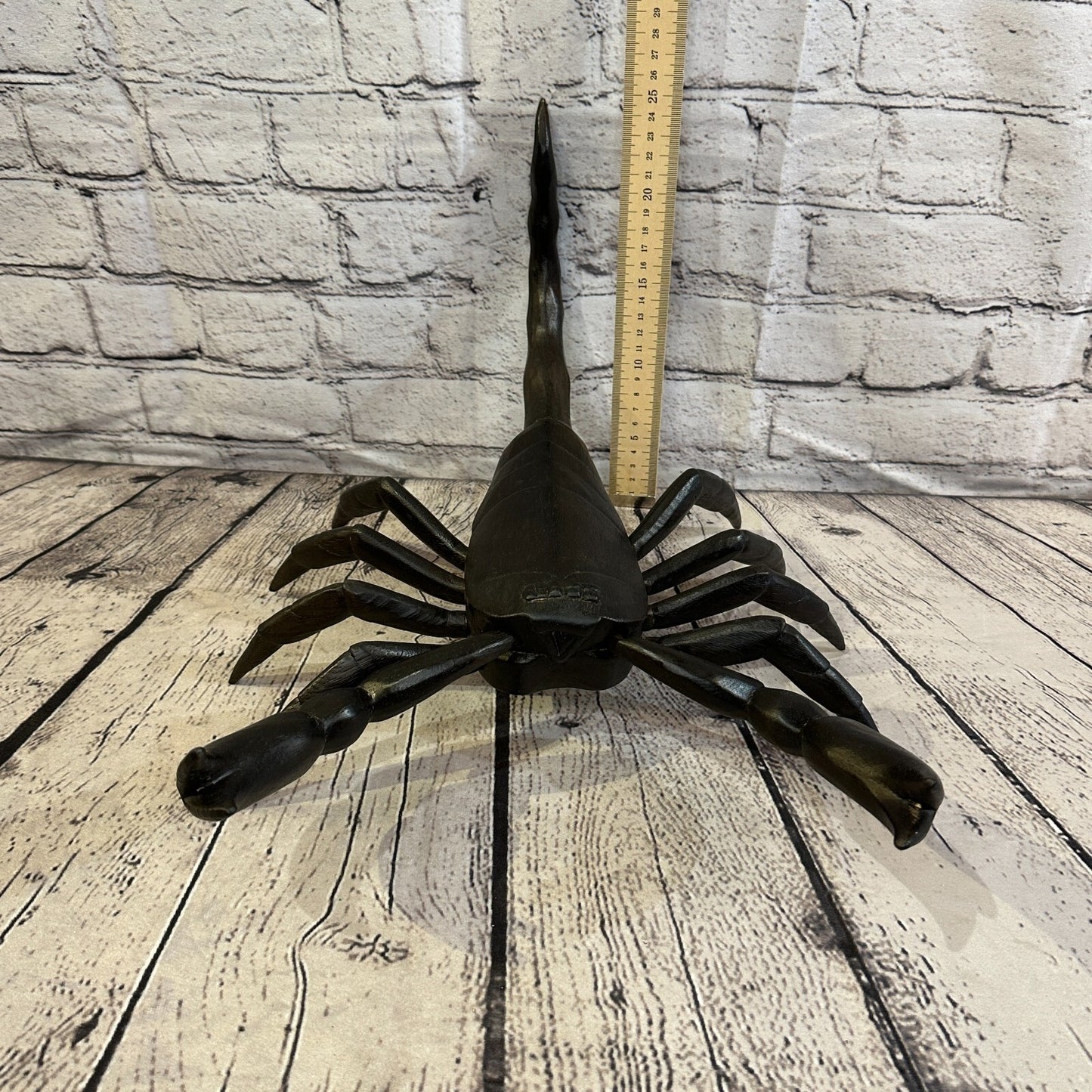 40cm x 30cm Wooden Scorpion Carving Hand Carved Walking Spider Tarantula Statue
