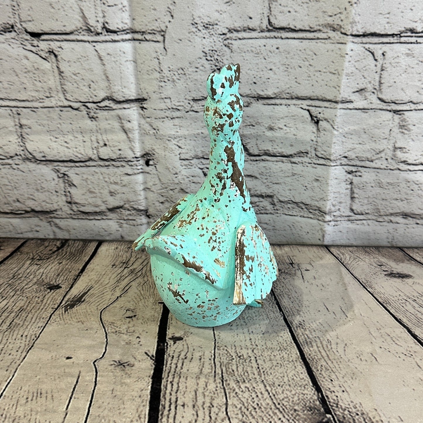 20cm x 10cm Green Shabby Wooden Rooster Cockerel Retro Collectable Hand Carved