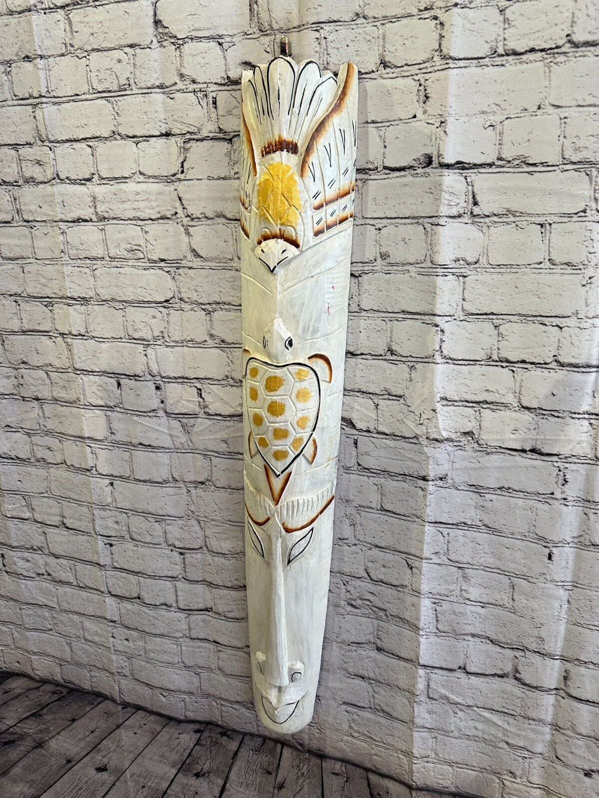 100cm White Turtle Hand Carved Fair Trade Wooden Animal Wall Art Hang Mask