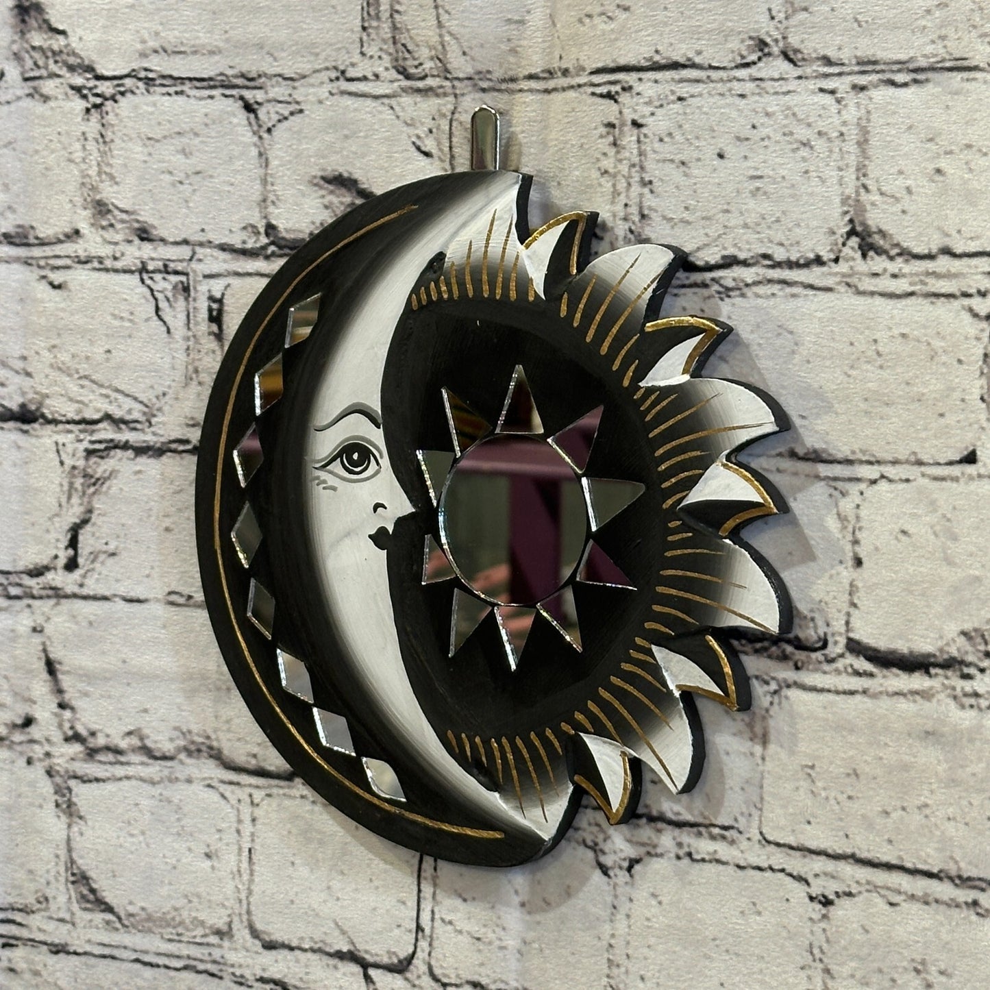 Black Half Moon Mosaic Tile Wall Mirror 20cm x 20cm 8 Inches Handmade Fairtrade
